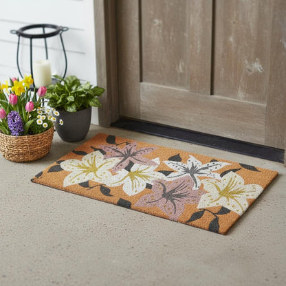 17" X 29" Brown Purple And White Floral Outdoor Coir Door Mat HomeRoots