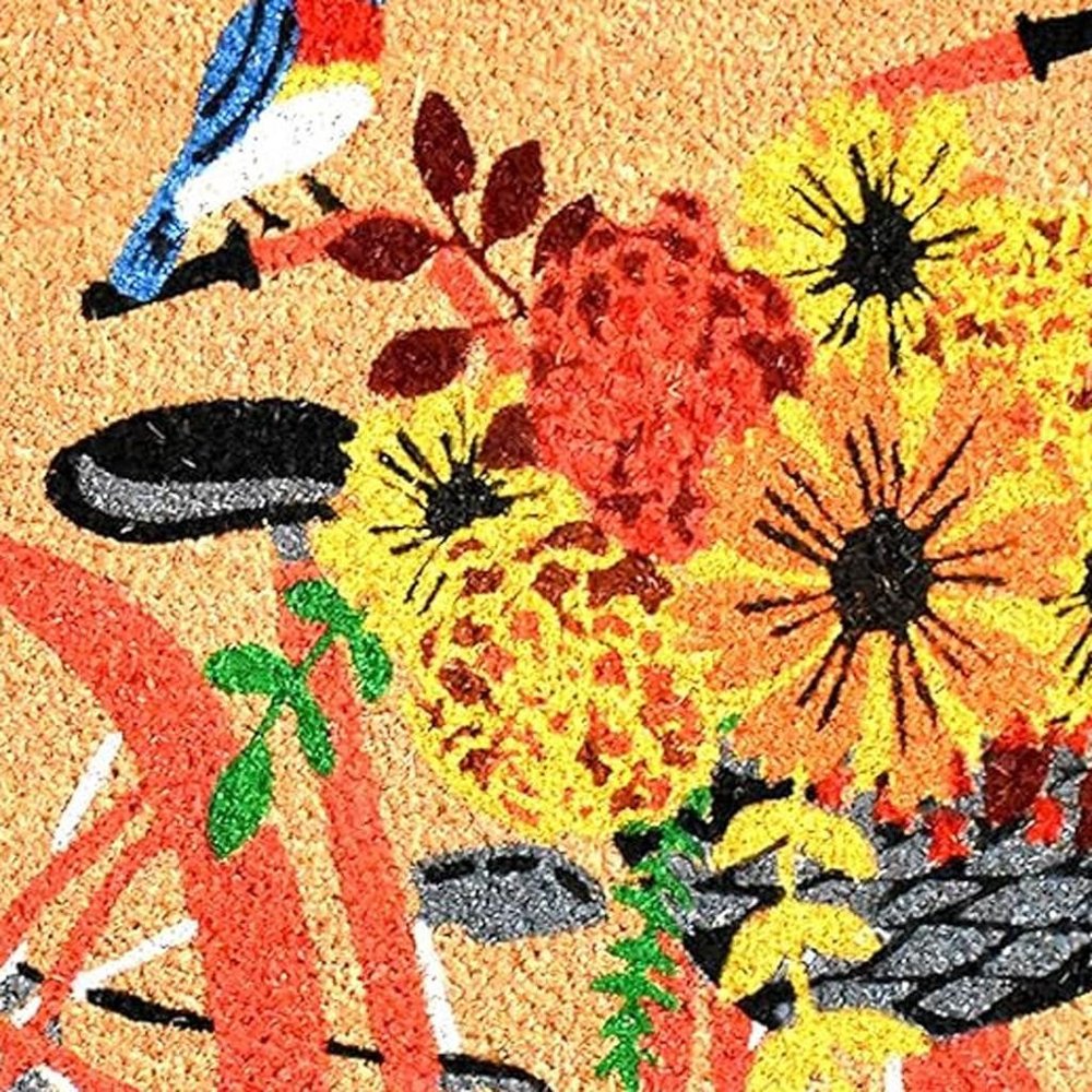 17" X 29" Brown And Orange Bicycle Floral Hello Outdoor Coir Door Mat — view 3