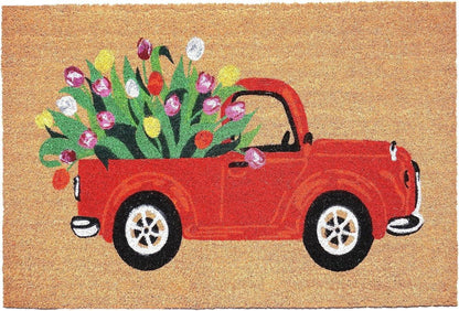 24" X 36" Brown And Red Floral Outdoor Coir Door Mat HomeRoots