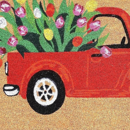 24" X 36" Brown And Red Floral Outdoor Coir Door Mat HomeRoots
