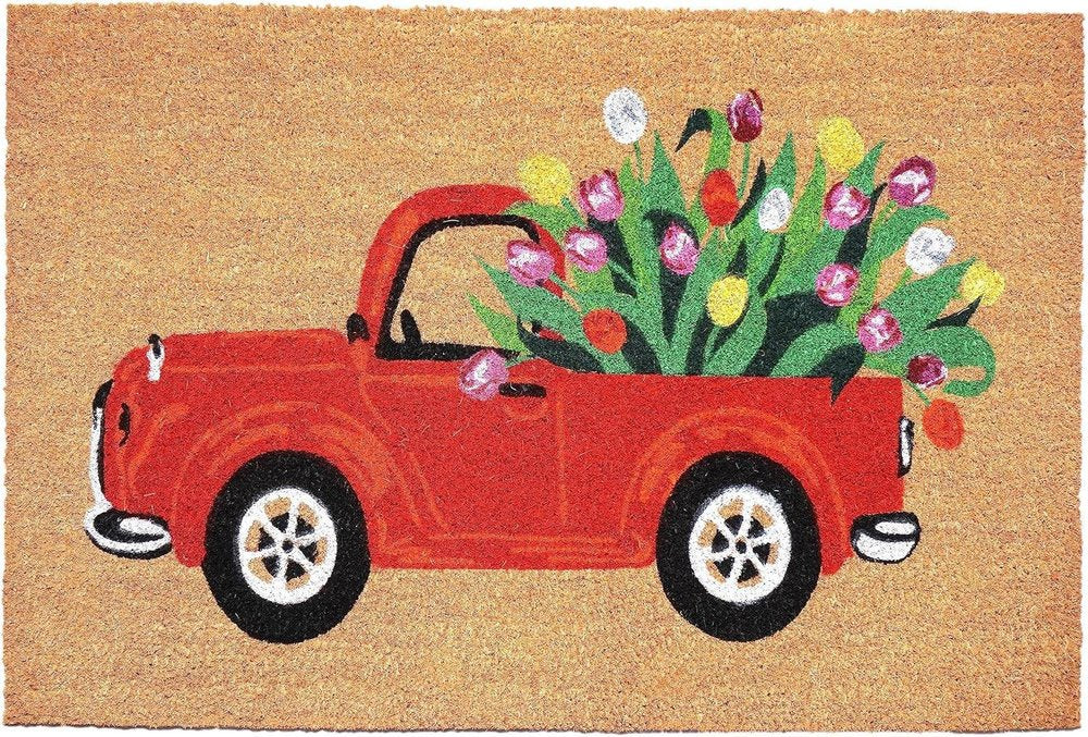 24" X 36" Brown And Red Floral Outdoor Coir Door Mat HomeRoots