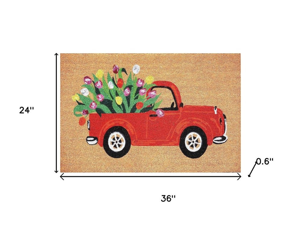 24" X 36" Brown And Red Floral Outdoor Coir Door Mat — view 5