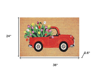 24" X 36" Brown And Red Floral Outdoor Coir Door Mat HomeRoots