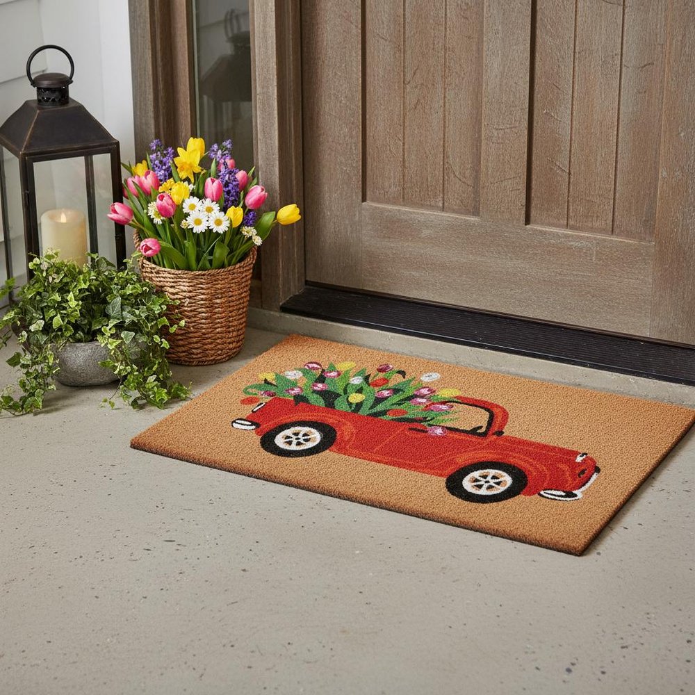 24" X 36" Brown And Red Floral Outdoor Coir Door Mat HomeRoots