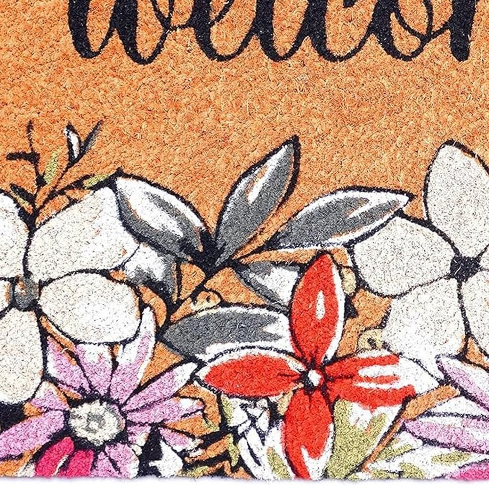 17" X 29" Brown Black And White Floral Welcome Outdoor Coir Door Mat — view 3