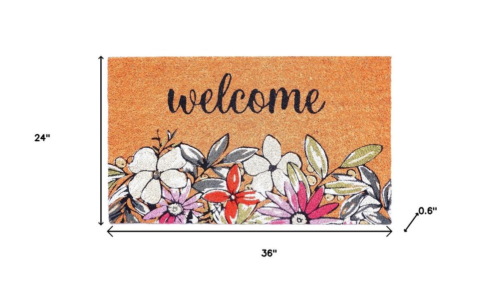 17" X 29" Brown Black And White Floral Welcome Outdoor Coir Door Mat — view 9