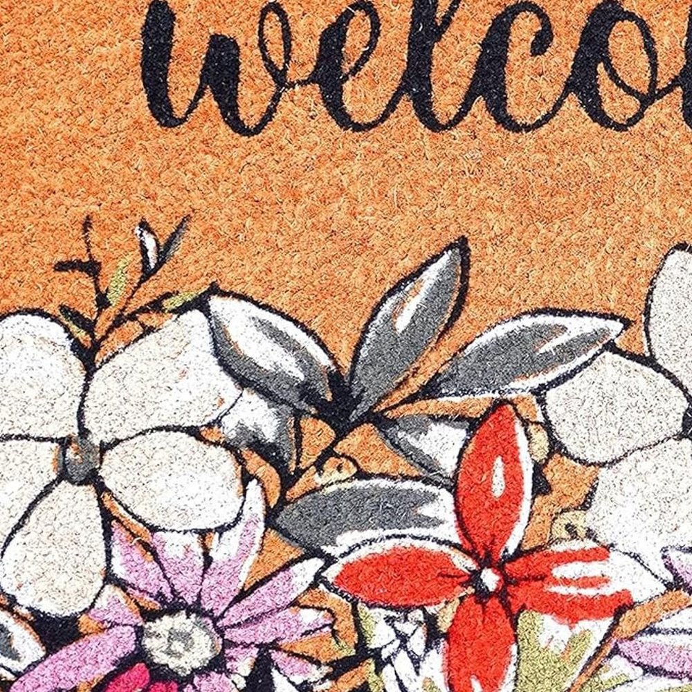 17" X 29" Brown Black And White Floral Welcome Outdoor Coir Door Mat — view 11