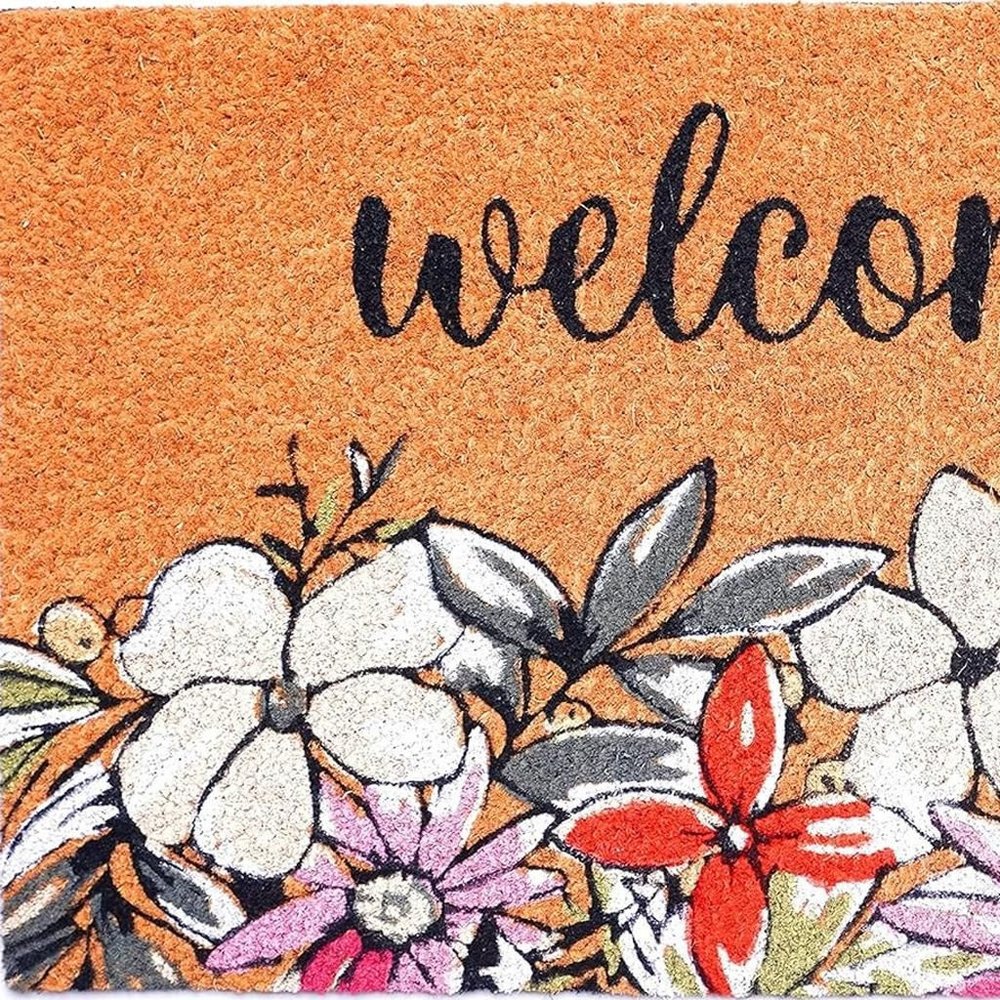 17" X 29" Brown Black And White Floral Welcome Outdoor Coir Door Mat — view 12