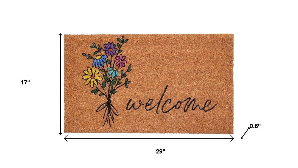 17" X 29" Brown Black And Green Floral Bouquet Welcome Outdoor Coir Door Mat — view 4