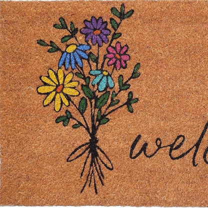 17" X 29" Brown Black And Green Floral Bouquet Welcome Outdoor Coir Door Mat HomeRoots