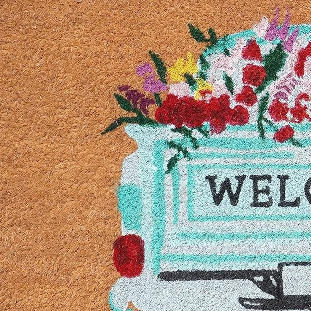 17" X 29" Brown Aqua And Red Floral Welcome Outdoor Coir Door Mat — view 2