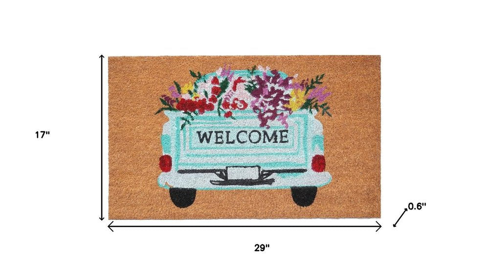 17" X 29" Brown Aqua And Red Floral Welcome Outdoor Coir Door Mat — view 4