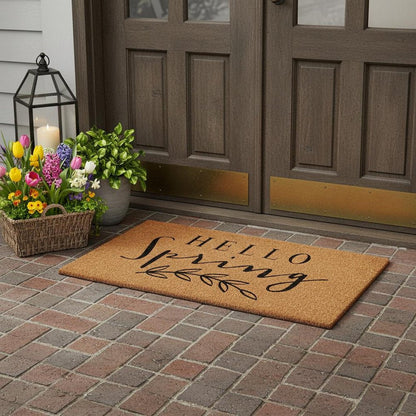 17" X 29" Brown And Black Hello Spring Outdoor Coir Door Mat HomeRoots