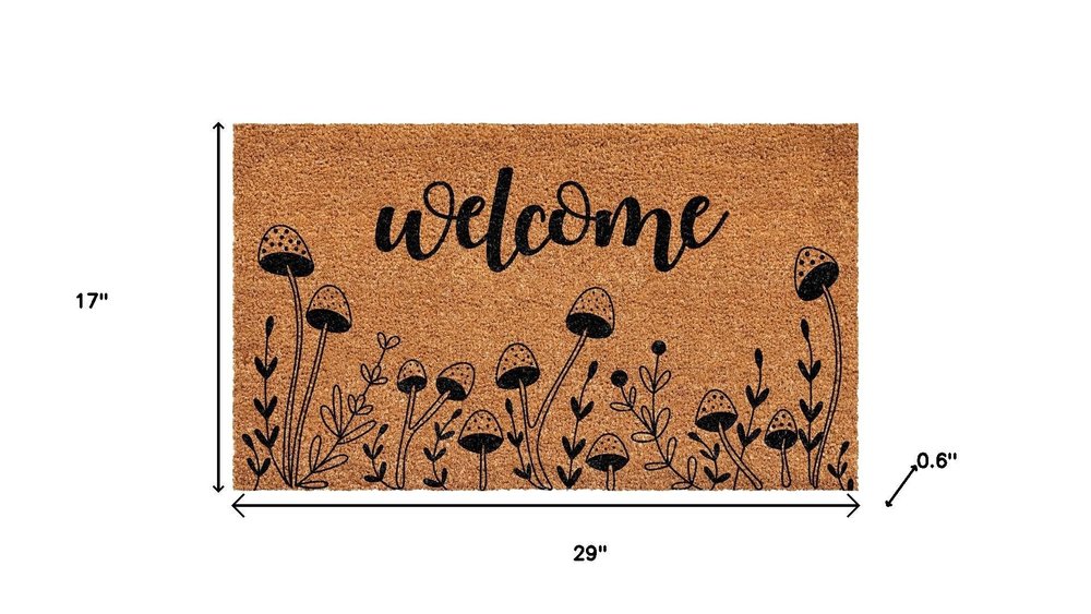 17" X 29" Brown And Black Mushrooms Welcome Outdoor Coir Door Mat HomeRoots