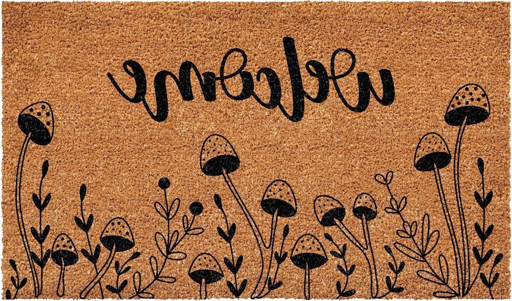 17" X 29" Brown And Black Mushrooms Welcome Outdoor Coir Door Mat HomeRoots
