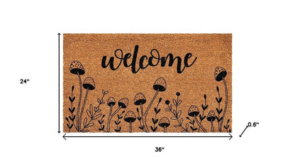 17" X 29" Brown And Black Mushrooms Welcome Outdoor Coir Door Mat HomeRoots