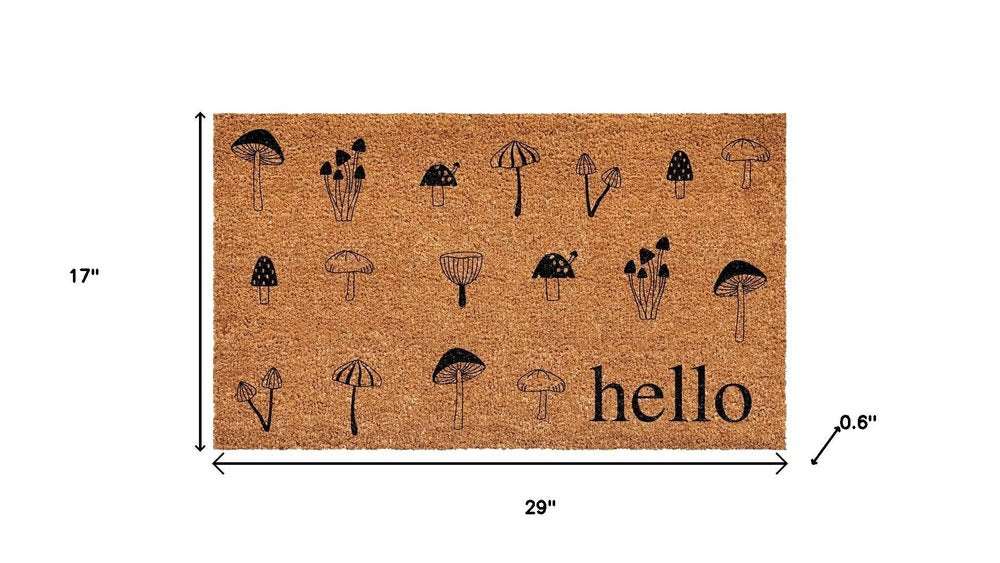 17" X 29" Brown And Black Mushrooms Hello Outdoor Coir Door Mat — view 5