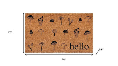 17" X 29" Brown And Black Mushrooms Hello Outdoor Coir Door Mat HomeRoots