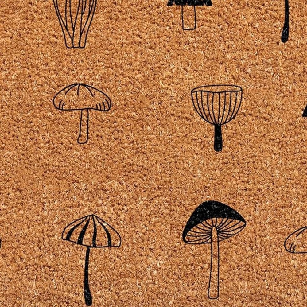 17" X 29" Brown And Black Mushrooms Hello Outdoor Coir Door Mat — view 4