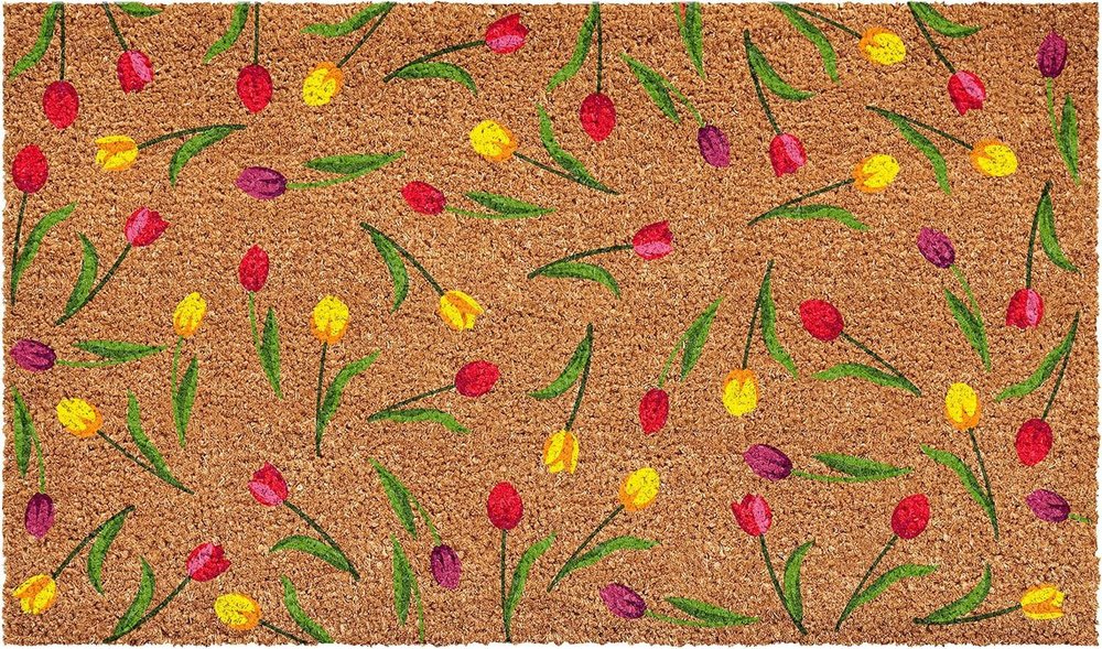 17" X 29" Brown Red And Green Floral Outdoor Coir Door Mat HomeRoots