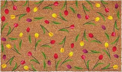 17" X 29" Brown Red And Green Floral Outdoor Coir Door Mat HomeRoots
