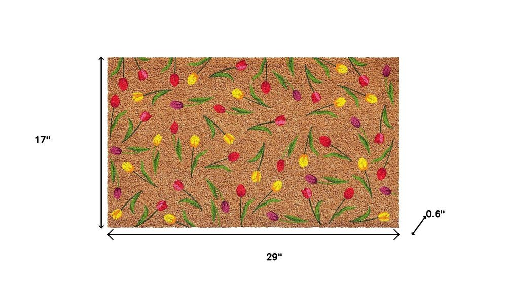 17" X 29" Brown Red And Green Floral Outdoor Coir Door Mat — view 2