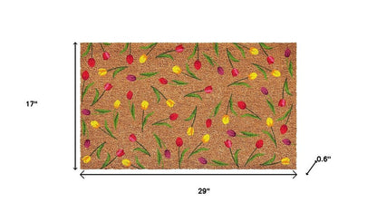 17" X 29" Brown Red And Green Floral Outdoor Coir Door Mat HomeRoots