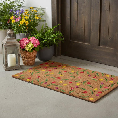 17" X 29" Brown Red And Green Floral Outdoor Coir Door Mat HomeRoots