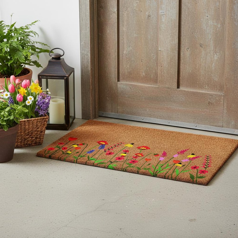 17" X 29" Brown Red And Green Floral Outdoor Coir Door Mat — view 1