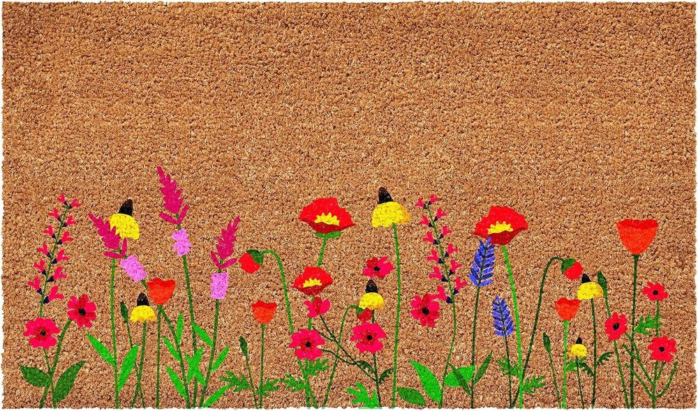 17" X 29" Brown Red And Green Floral Outdoor Coir Door Mat — view 3