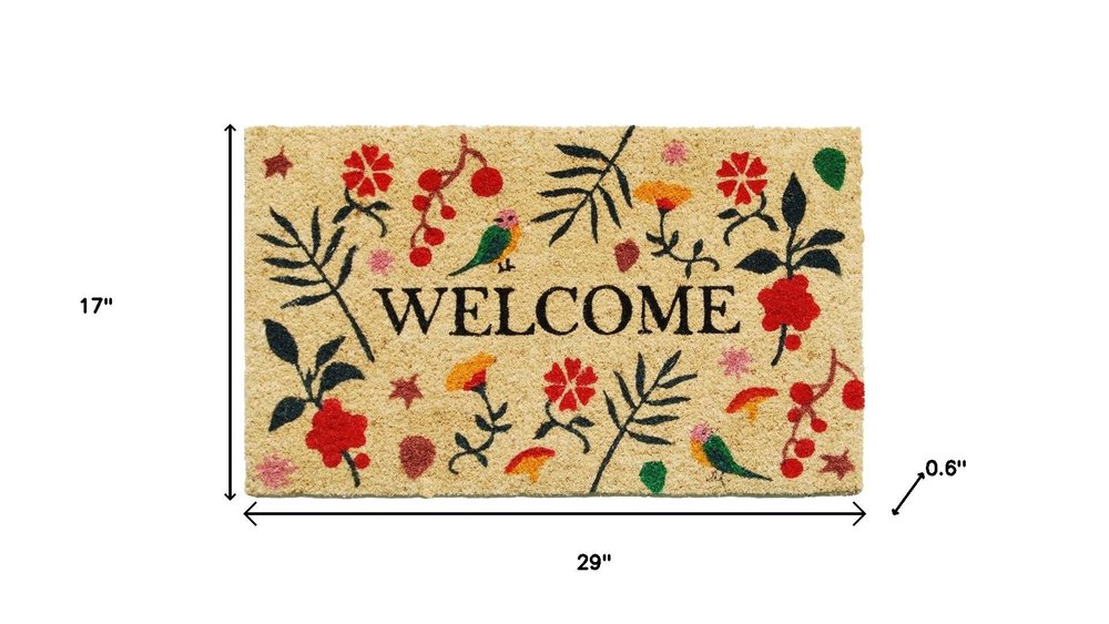 17" X 29" Brown Red Black And Green Floral Birds Welcome Outdoor Coir Door Mat — view 3