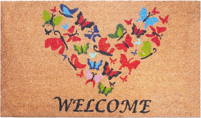 17" X 29" Brown And Red Butterfly Heart Welcome Outdoor Coir Door Mat HomeRoots