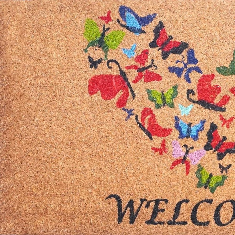 17" X 29" Brown And Red Butterfly Heart Welcome Outdoor Coir Door Mat — view 3