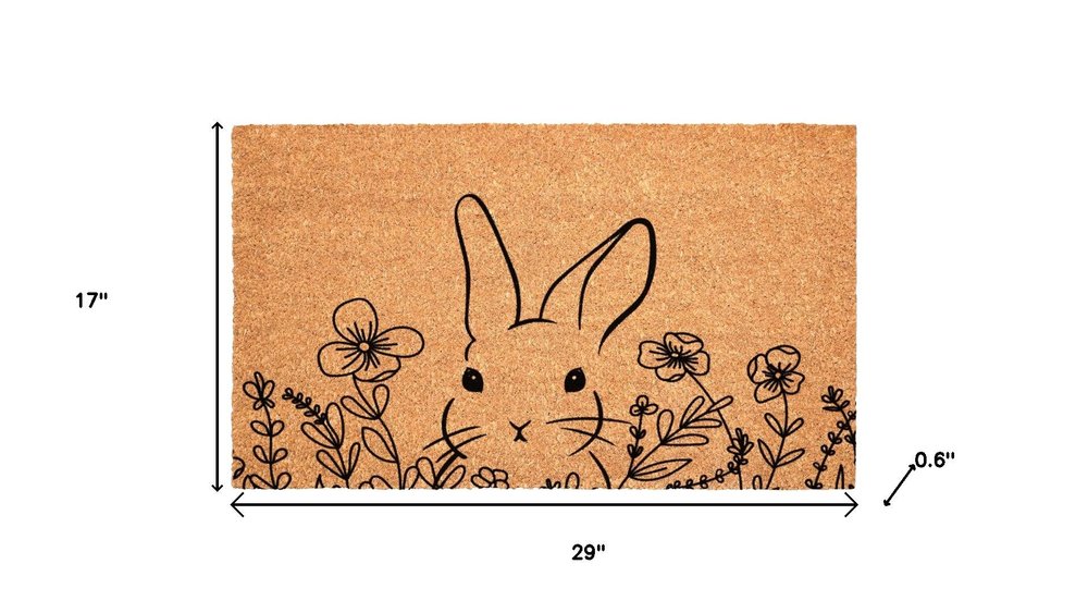 17" X 29" Brown And Black Bunny Floral Outdoor Coir Door Mat HomeRoots