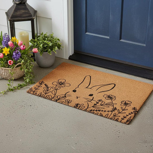 17" X 29" Brown And Black Bunny Floral Outdoor Coir Door Mat HomeRoots