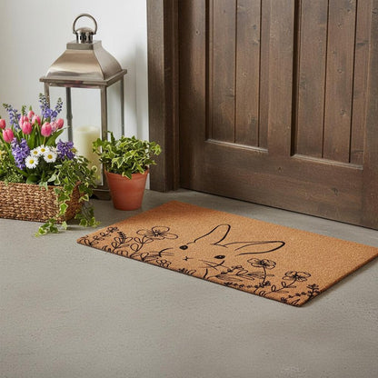 17" X 29" Brown And Black Bunny Floral Outdoor Coir Door Mat HomeRoots