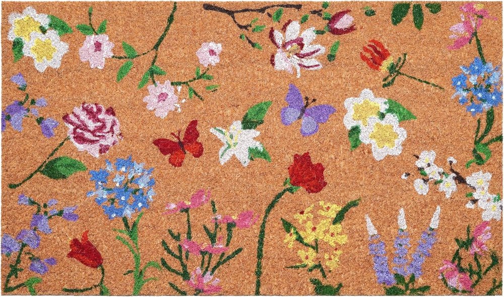 24" X 36" Brown White And Green Floral Outdoor Coir Door Mat — view 1
