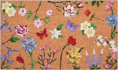 24" X 36" Brown White And Green Floral Outdoor Coir Door Mat HomeRoots
