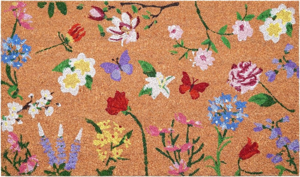24" X 36" Brown White And Green Floral Outdoor Coir Door Mat — view 7