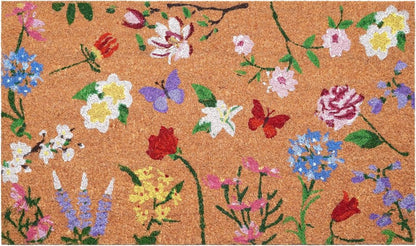 24" X 36" Brown White And Green Floral Outdoor Coir Door Mat HomeRoots