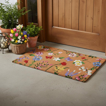 24" X 36" Brown White And Green Floral Outdoor Coir Door Mat HomeRoots