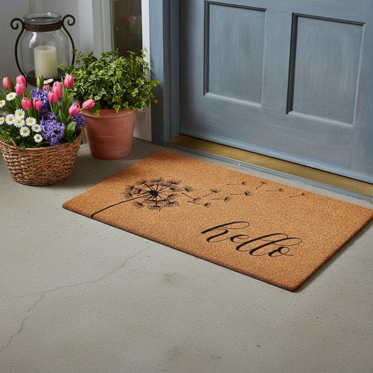 17" X 29" Brown And Black Floral Hello Outdoor Coir Door Mat HomeRoots