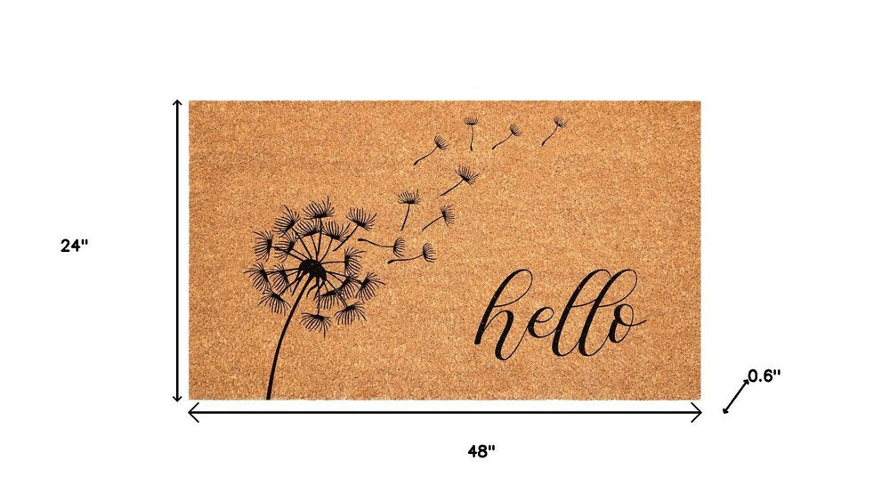 17" X 29" Brown And Black Floral Hello Outdoor Coir Door Mat HomeRoots