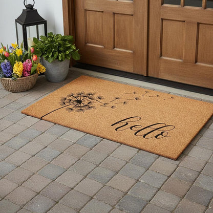 17" X 29" Brown And Black Floral Hello Outdoor Coir Door Mat HomeRoots