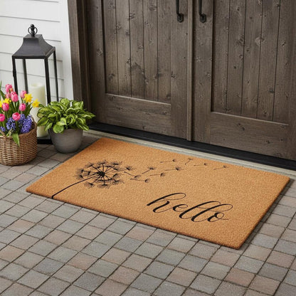 17" X 29" Brown And Black Floral Hello Outdoor Coir Door Mat HomeRoots