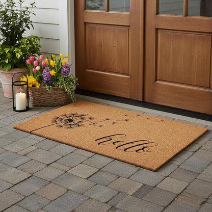17" X 29" Brown And Black Floral Hello Outdoor Coir Door Mat HomeRoots
