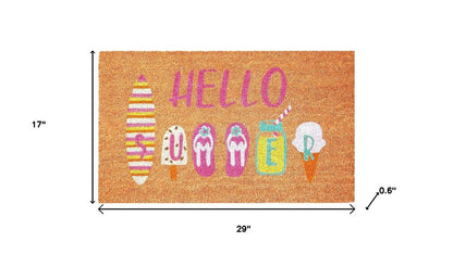 17" X 29" Brown Pink And White Hello Summer Outdoor Coir Door Mat HomeRoots