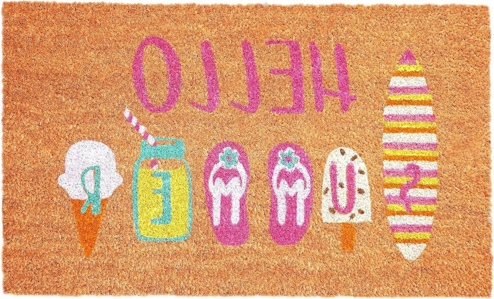 17" X 29" Brown Pink And White Hello Summer Outdoor Coir Door Mat — view 3