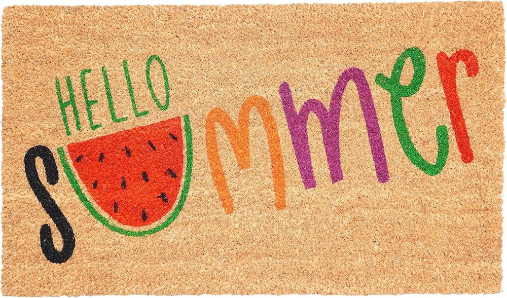 17" X 29" Brown Green And Red Hello Summer Outdoor Coir Door Mat — view 2