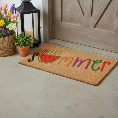 17" X 29" Brown Green And Red Hello Summer Outdoor Coir Door Mat HomeRoots